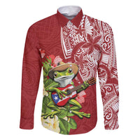 Puerto Rico Coqui Frog Family Matching Mermaid Dress and Hawaiian Shirt Tropical Flowers Polynesian Style LT05 Dad's Shirt - Long Sleeve Red - Polynesian Pride