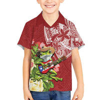 Puerto Rico Coqui Frog Family Matching Puletasi and Hawaiian Shirt Tropical Flowers Polynesian Style LT05 Son's Shirt Red - Polynesian Pride