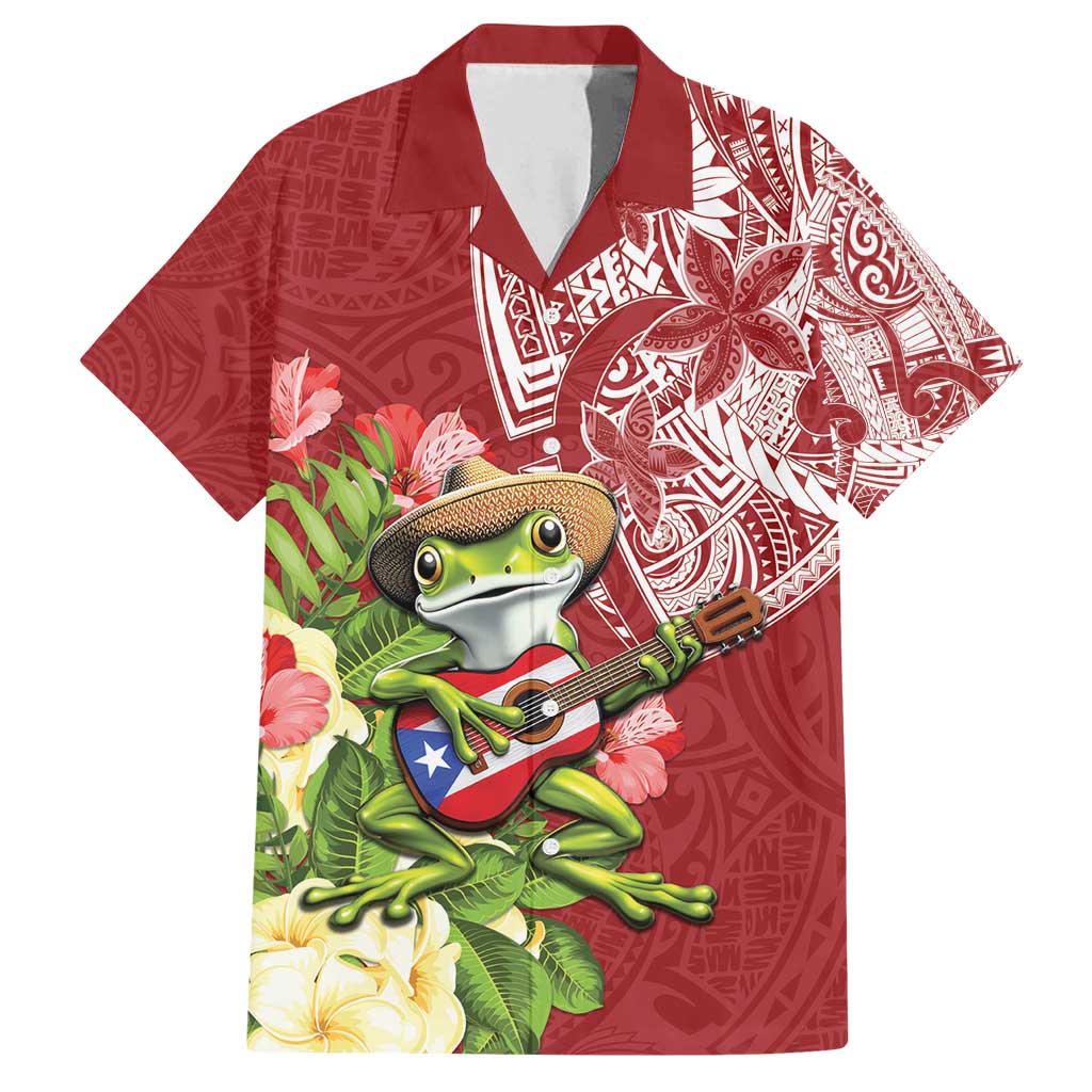 Puerto Rico Coqui Frog Family Matching Summer Maxi Dress and Hawaiian Shirt Tropical Flowers Polynesian Style LT05 Dad's Shirt - Short Sleeve Red - Polynesian Pride