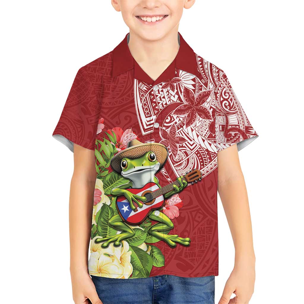 Puerto Rico Coqui Frog Family Matching Tank Maxi Dress and Hawaiian Shirt Tropical Flowers Polynesian Style LT05 Son's Shirt Red - Polynesian Pride