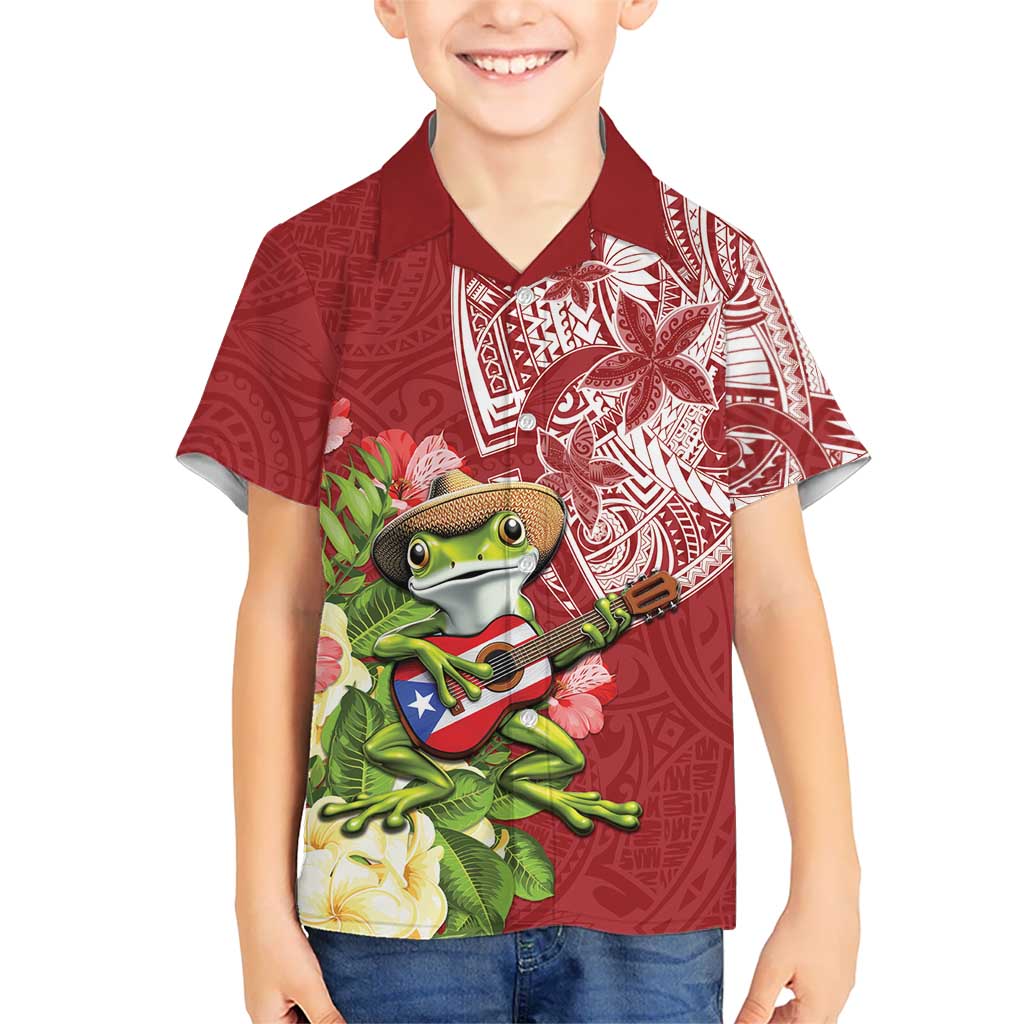 Puerto Rico Coqui Frog Hawaiian Shirt Tropical Flowers Polynesian Style - Polynesian Pride