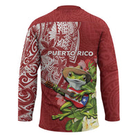 Puerto Rico Coqui Frog Hockey Jersey Tropical Flowers Polynesian Style - Polynesian Pride