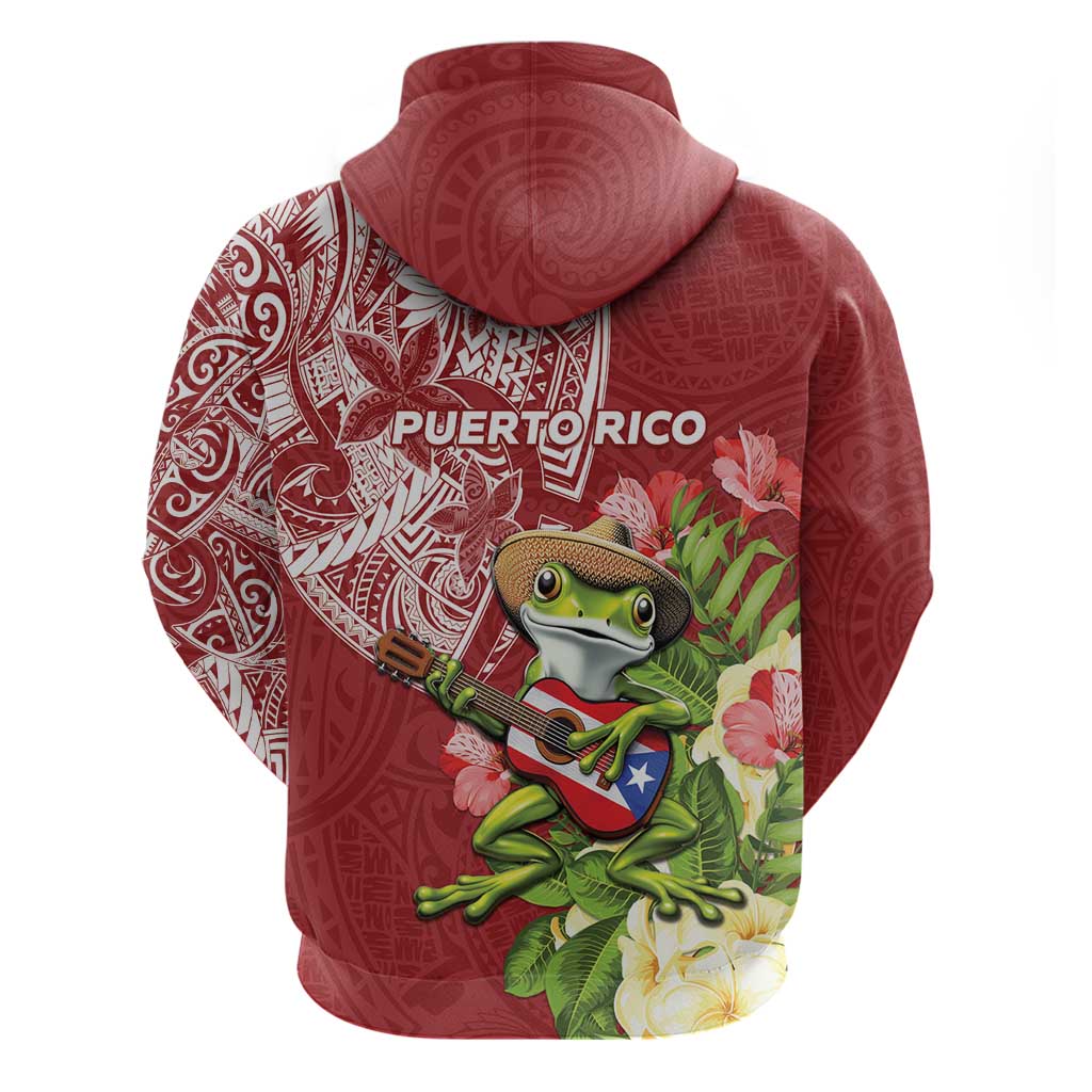Puerto Rico Coqui Frog Hoodie Tropical Flowers Polynesian Style LT05 - Polynesian Pride