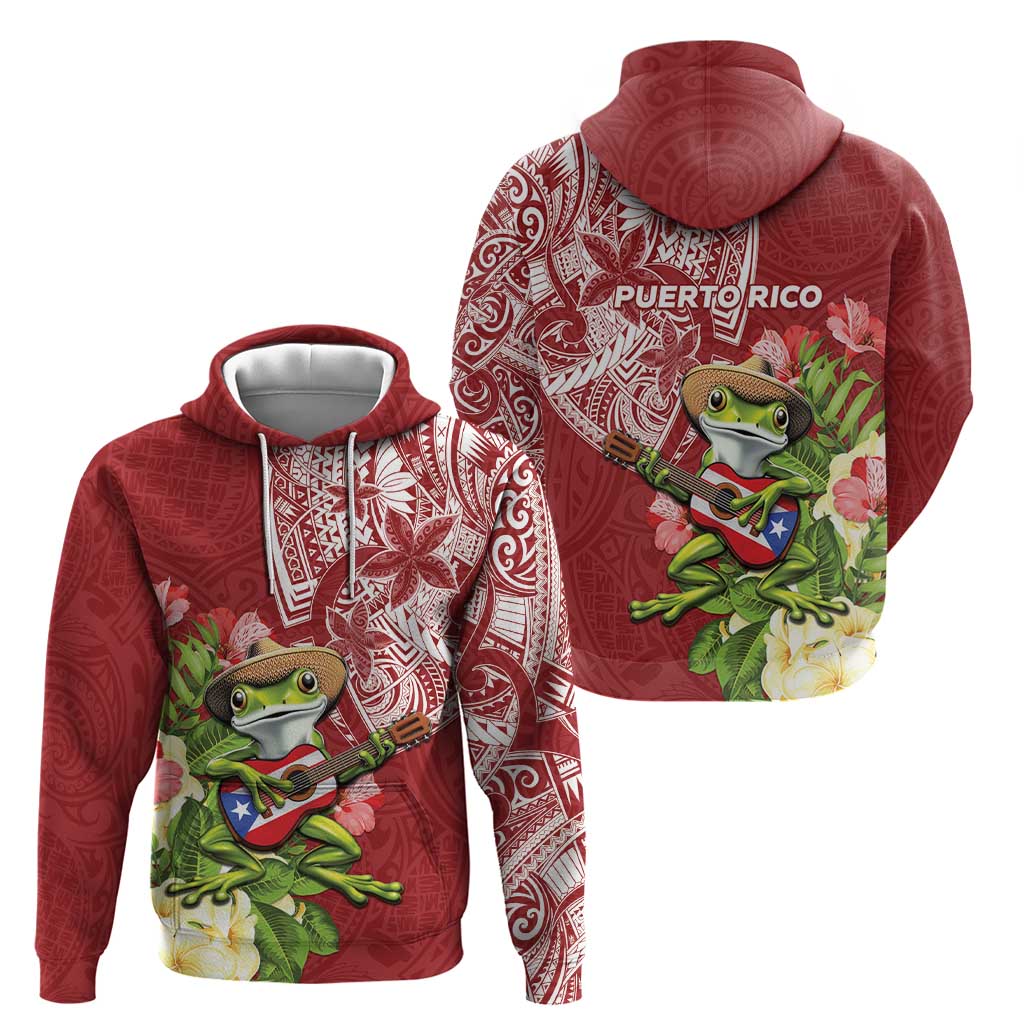 Puerto Rico Coqui Frog Hoodie Tropical Flowers Polynesian Style LT05 - Polynesian Pride