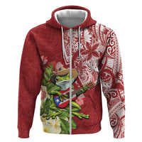 Puerto Rico Coqui Frog Hoodie Tropical Flowers Polynesian Style LT05 Zip Hoodie Red - Polynesian Pride