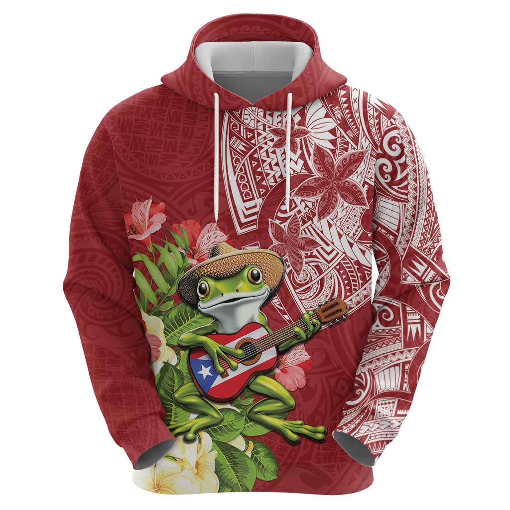 Puerto Rico Coqui Frog Hoodie Tropical Flowers Polynesian Style LT05 - Polynesian Pride