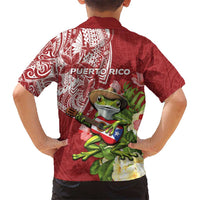 Puerto Rico Coqui Frog Kid Hawaiian Shirt Tropical Flowers Polynesian Style - Polynesian Pride