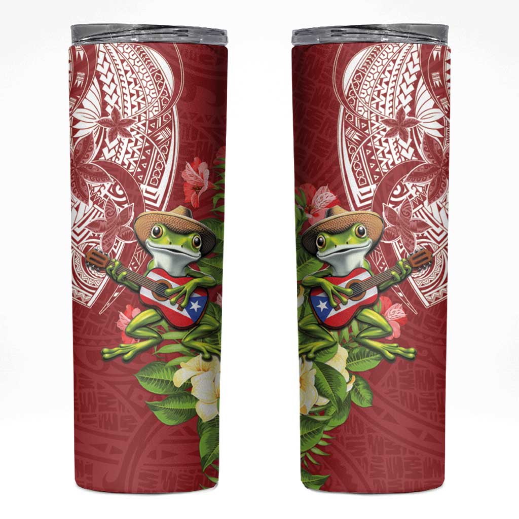 Puerto Rico Coqui Frog Skinny Tumbler Tropical Flowers Polynesian Style LT05 Red - Polynesian Pride