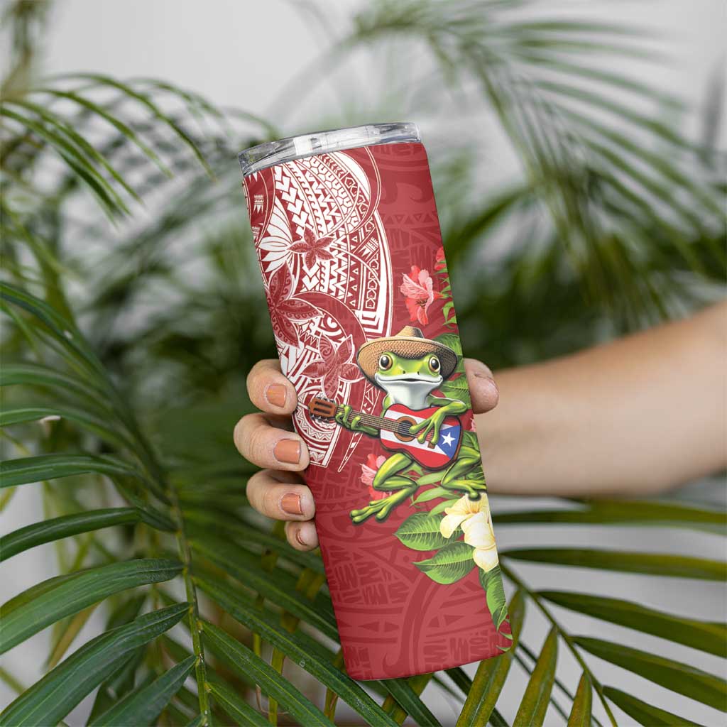 Puerto Rico Coqui Frog Skinny Tumbler Tropical Flowers Polynesian Style LT05 - Polynesian Pride