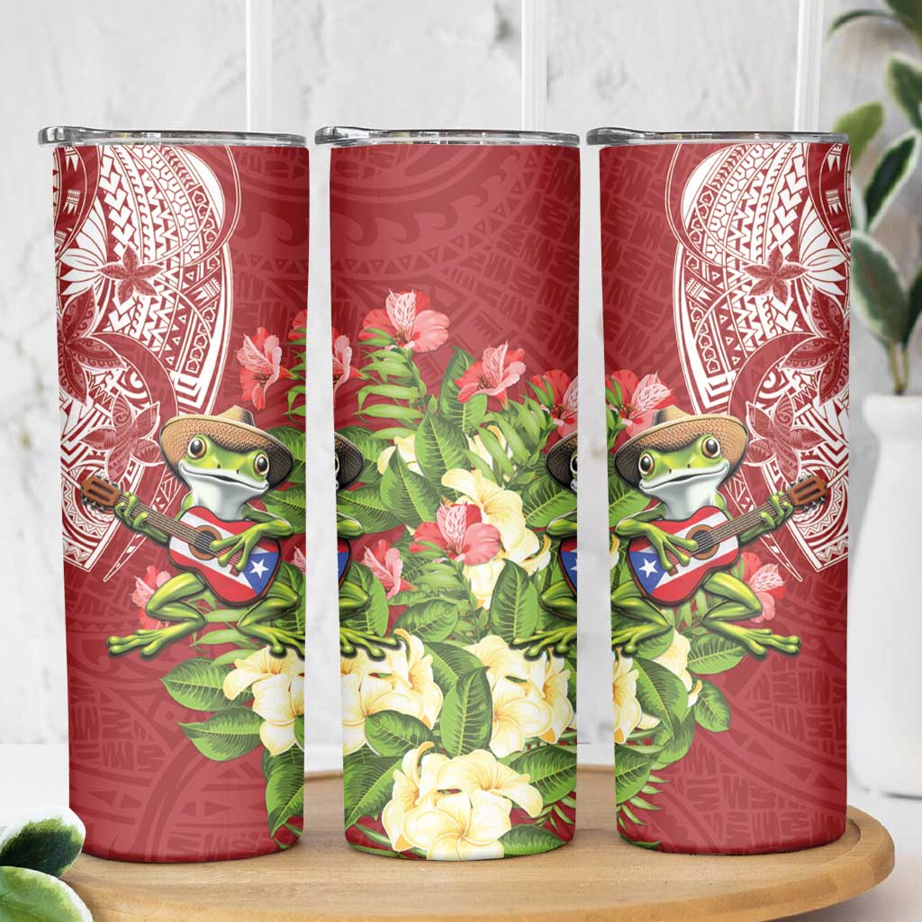 Puerto Rico Coqui Frog Skinny Tumbler Tropical Flowers Polynesian Style LT05 - Polynesian Pride