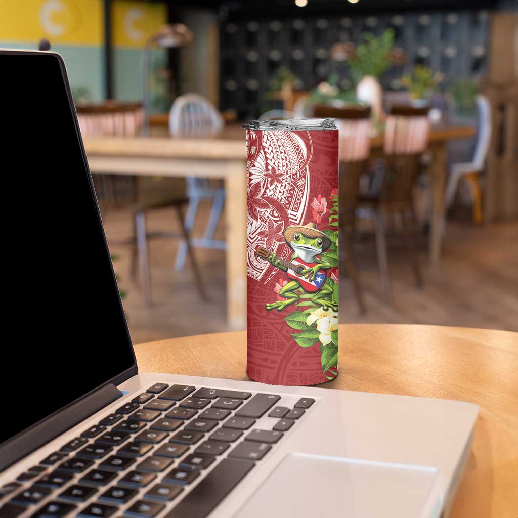 Puerto Rico Coqui Frog Skinny Tumbler Tropical Flowers Polynesian Style LT05 - Polynesian Pride