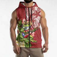 Puerto Rico Coqui Frog Sleeveless Zip Hoodie Tropical Flowers Polynesian Style LT05 - Polynesian Pride