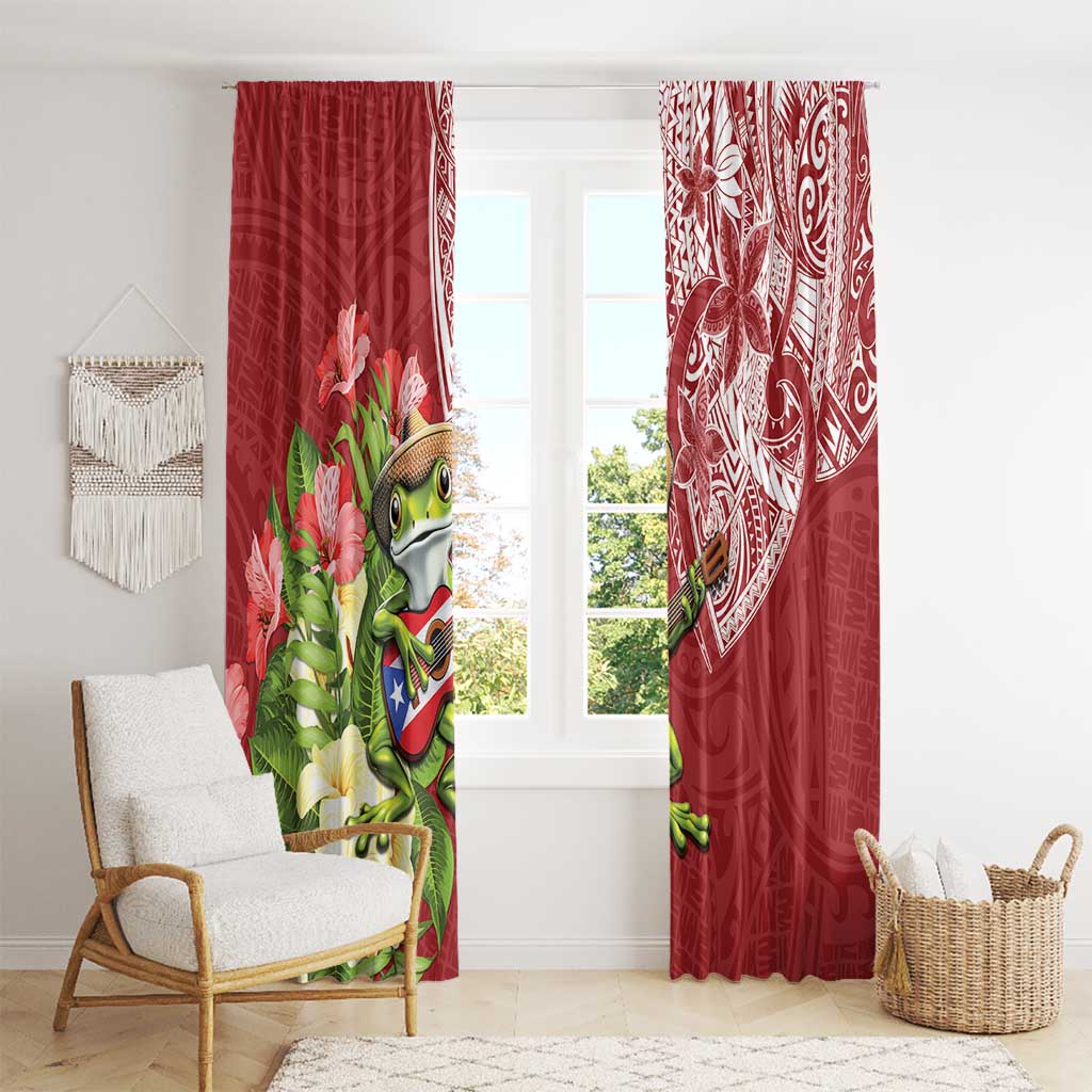 Puerto Rico Coqui Frog Window Curtain Tropical Flowers Polynesian Style - Polynesian Pride
