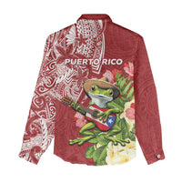 Puerto Rico Coqui Frog Women Casual Shirt Tropical Flowers Polynesian Style LT05 - Polynesian Pride