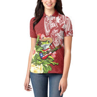 Puerto Rico Coqui Frog Women Polo Shirt Tropical Flowers Polynesian Style LT05 - Polynesian Pride