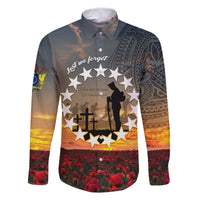 Cook Islands ANZAC Day Family Matching Off Shoulder Maxi Dress and Hawaiian Shirt Lest We Forget LT05 Dad's Shirt - Long Sleeve Grey - Polynesian Pride