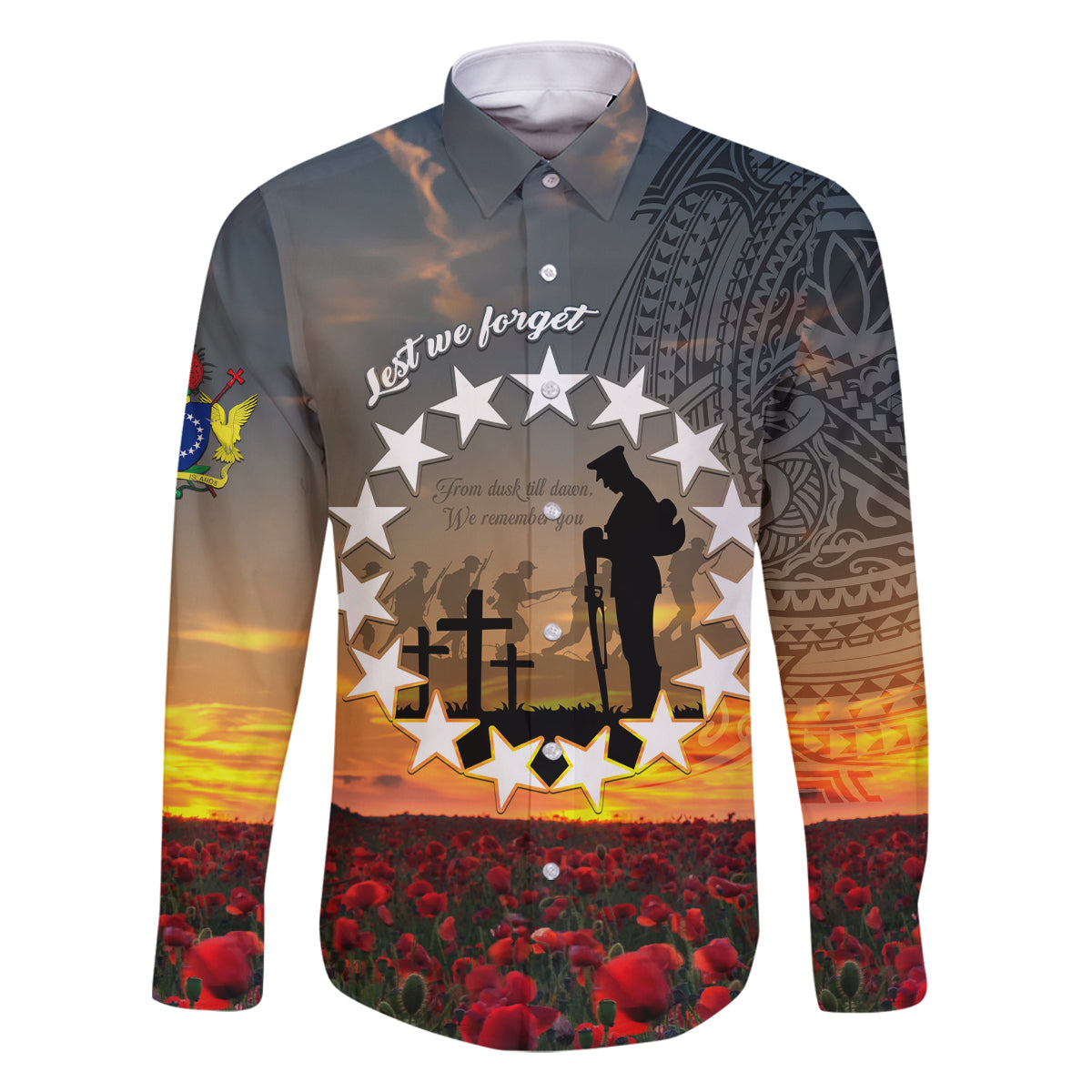 Cook Islands ANZAC Day Family Matching Summer Maxi Dress and Hawaiian Shirt Lest We Forget LT05 Dad's Shirt - Long Sleeve Grey - Polynesian Pride