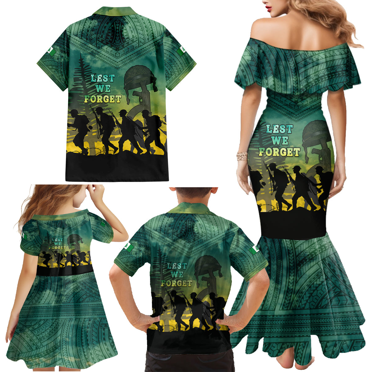 Norfolk Island ANZAC Day Family Matching Mermaid Dress and Hawaiian Shirt Lest We Forget LT05 - Polynesian Pride