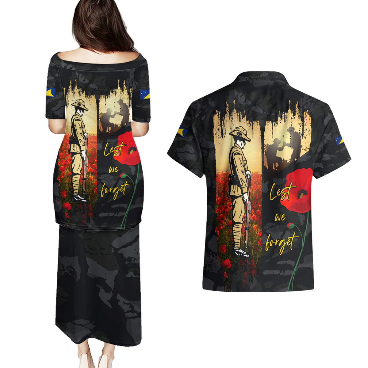 Tokelau ANZAC Day Couples Matching Puletasi and Hawaiian Shirt Lest We Forget LT05 - Polynesian Pride