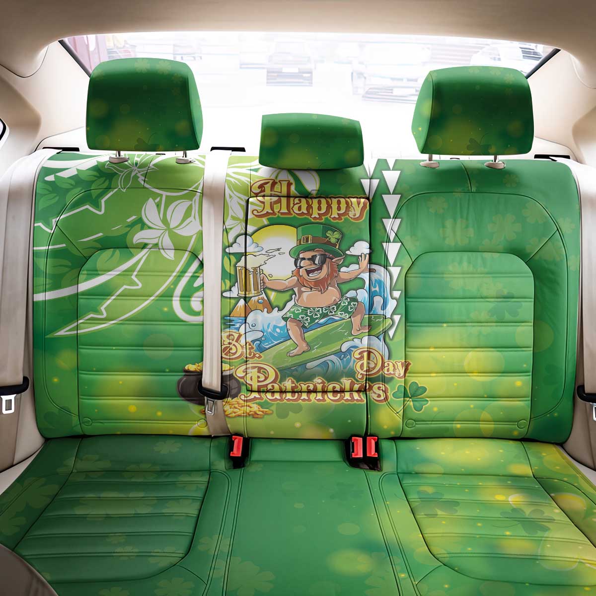 Hawaii Saint Patrick's Day Back Car Seat Cover Funny Surfing Leprechaun LT05 - Polynesian Pride