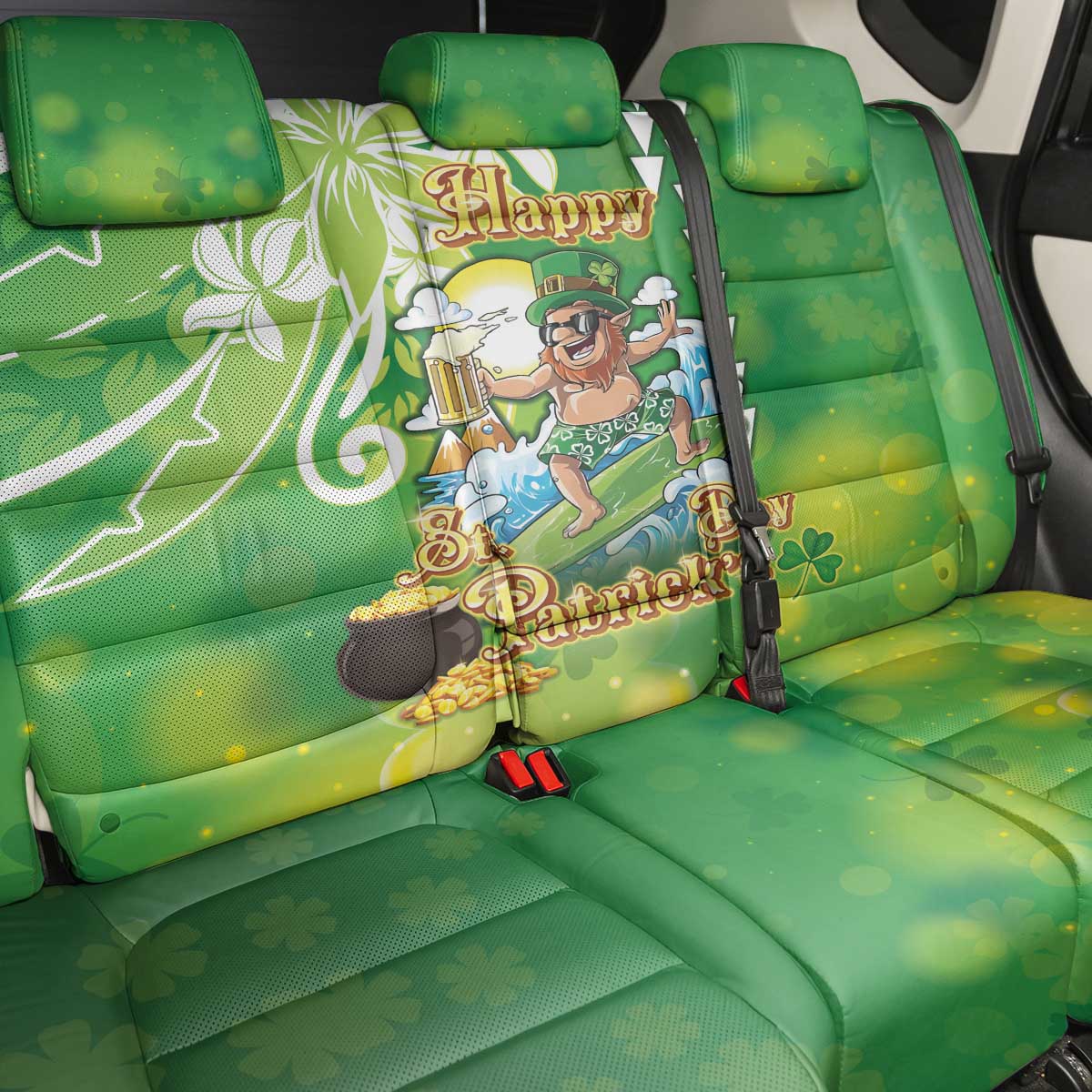 Hawaii Saint Patrick's Day Back Car Seat Cover Funny Surfing Leprechaun LT05 - Polynesian Pride