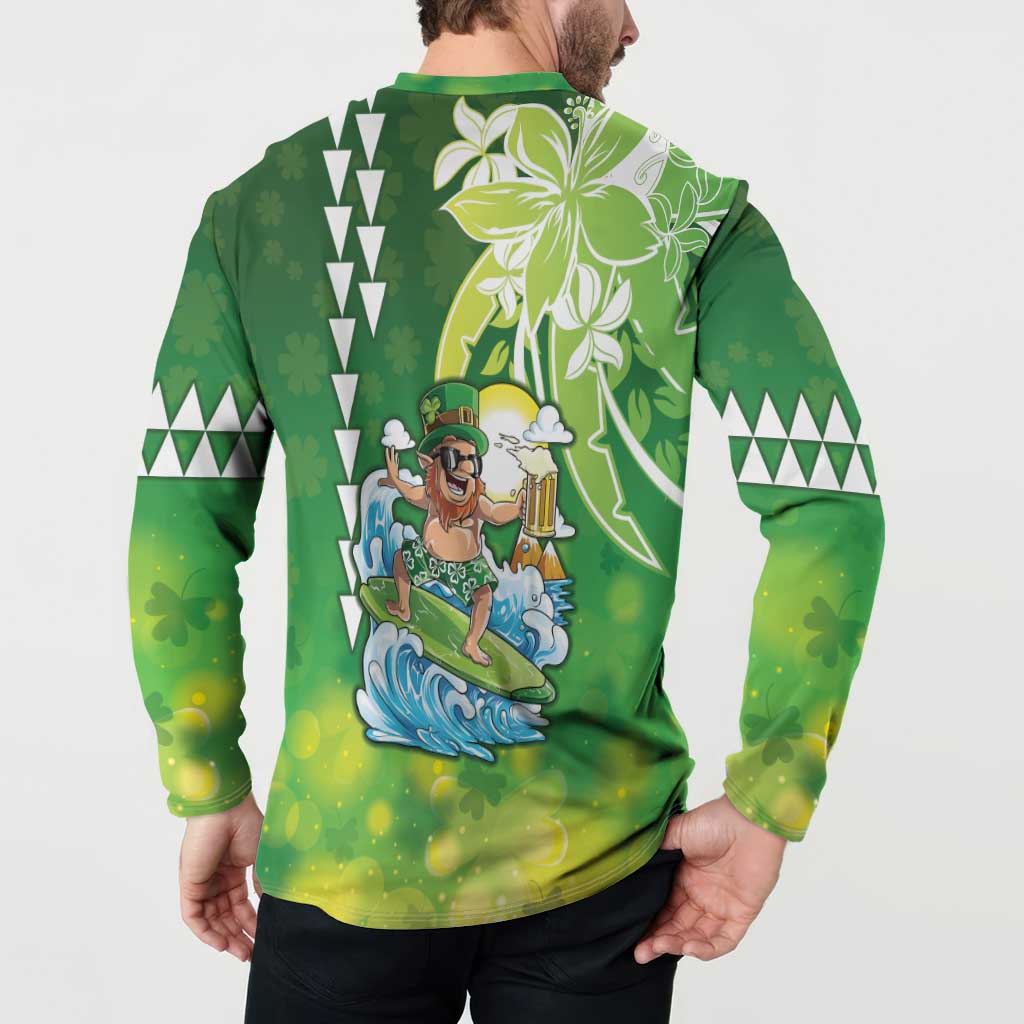Hawaii Saint Patrick's Day Button Sweatshirt Funny Surfing Leprechaun