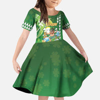Hawaii Saint Patrick's Day Family Matching Mermaid Dress and Hawaiian Shirt Funny Surfing Leprechaun LT05 Daughter's Dress Green - Polynesian Pride