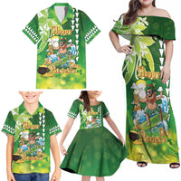 Hawaii Saint Patrick's Day Family Matching Off Shoulder Maxi Dress and Hawaiian Shirt Funny Surfing Leprechaun LT05 - Polynesian Pride