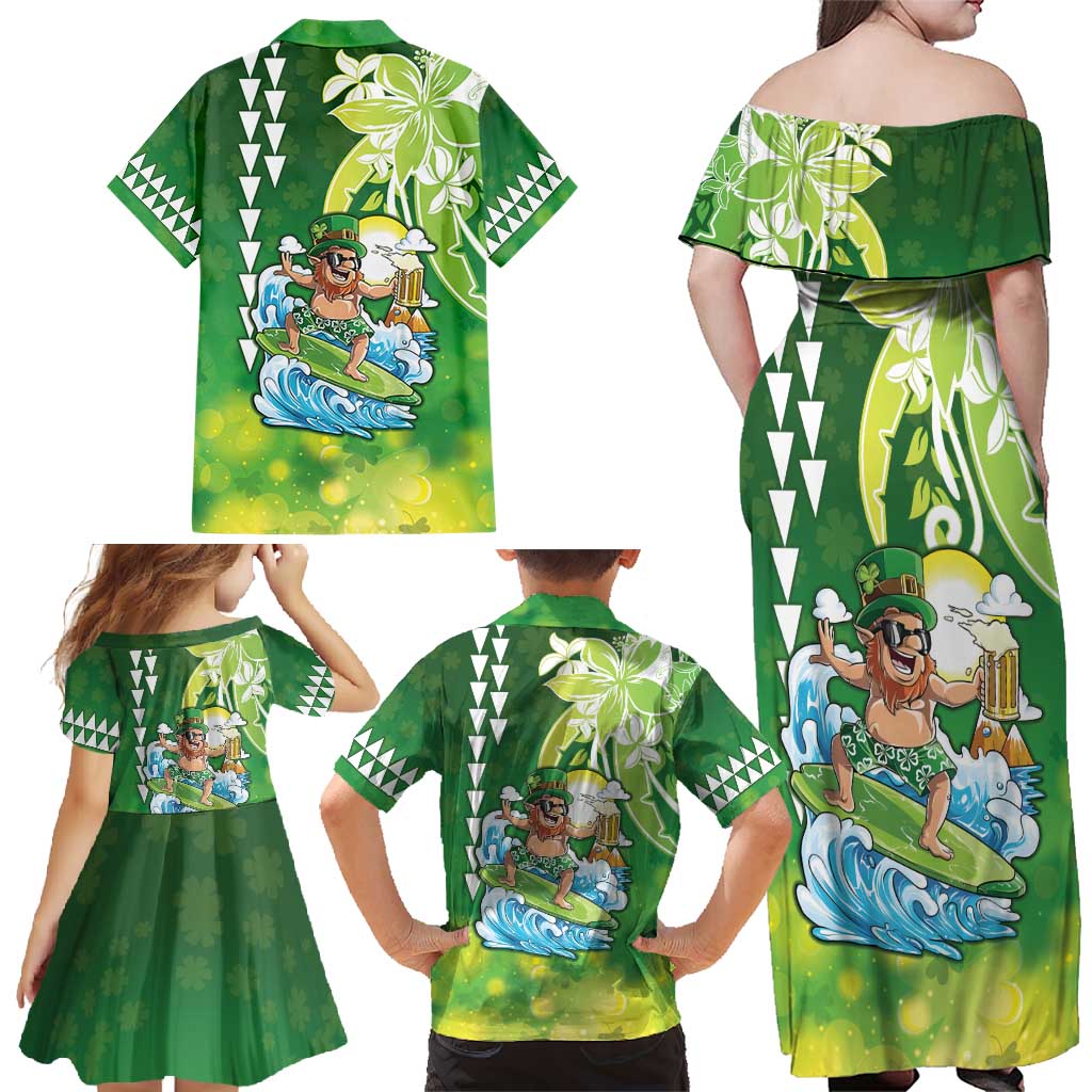 Hawaii Saint Patrick's Day Family Matching Off Shoulder Maxi Dress and Hawaiian Shirt Funny Surfing Leprechaun LT05 - Polynesian Pride