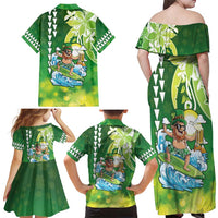Hawaii Saint Patrick's Day Family Matching Off Shoulder Maxi Dress and Hawaiian Shirt Funny Surfing Leprechaun LT05 - Polynesian Pride