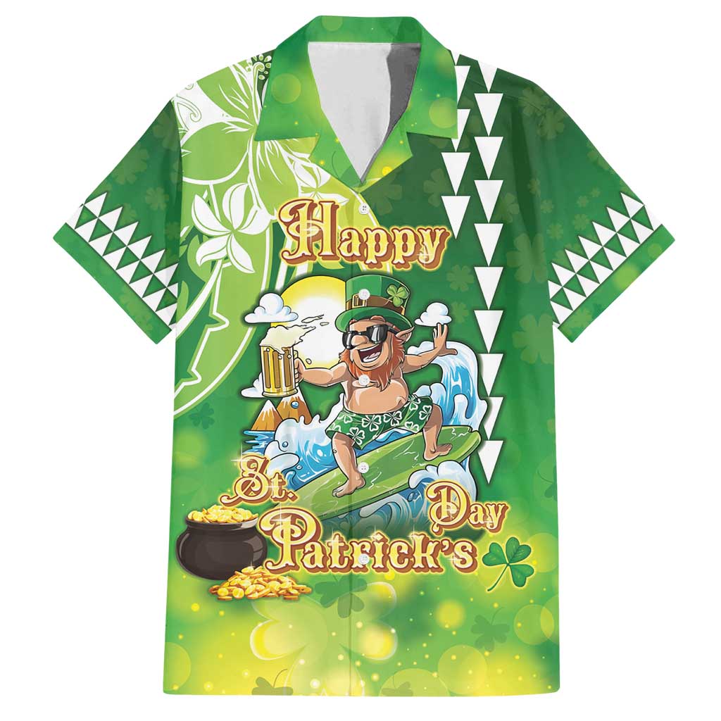Hawaii Saint Patrick's Day Family Matching Off Shoulder Maxi Dress and Hawaiian Shirt Funny Surfing Leprechaun LT05 Dad's Shirt - Short Sleeve Green - Polynesian Pride