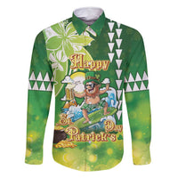 Hawaii Saint Patrick's Day Family Matching Off Shoulder Maxi Dress and Hawaiian Shirt Funny Surfing Leprechaun LT05 Dad's Shirt - Long Sleeve Green - Polynesian Pride