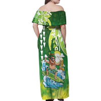 Hawaii Saint Patrick's Day Family Matching Off Shoulder Maxi Dress and Hawaiian Shirt Funny Surfing Leprechaun LT05 - Polynesian Pride