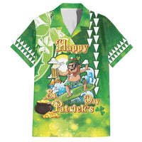 Hawaii Saint Patrick's Day Family Matching Puletasi and Hawaiian Shirt Funny Surfing Leprechaun LT05 Dad's Shirt - Short Sleeve Green - Polynesian Pride