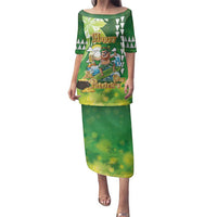 Hawaii Saint Patrick's Day Family Matching Puletasi and Hawaiian Shirt Funny Surfing Leprechaun LT05 Mom's Dress Green - Polynesian Pride