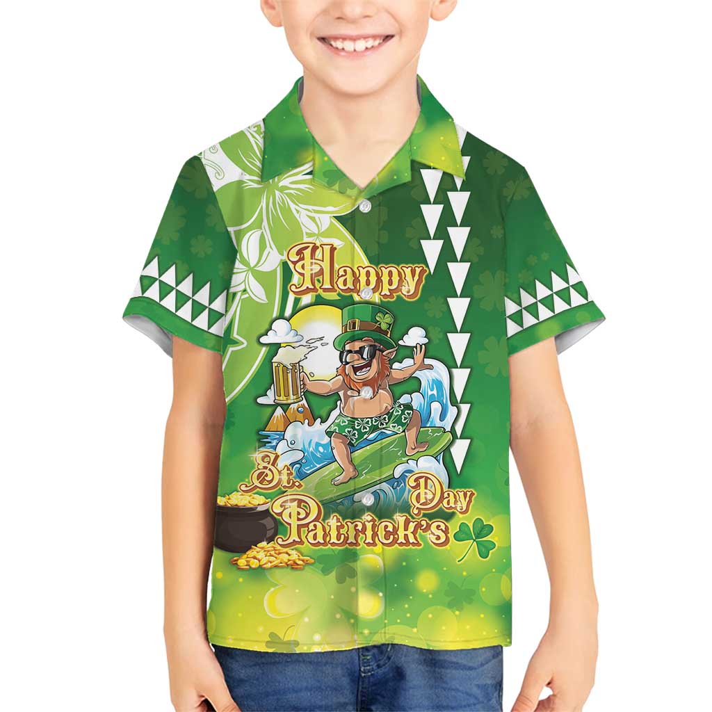 Hawaii Saint Patrick's Day Family Matching Puletasi and Hawaiian Shirt Funny Surfing Leprechaun LT05 Son's Shirt Green - Polynesian Pride