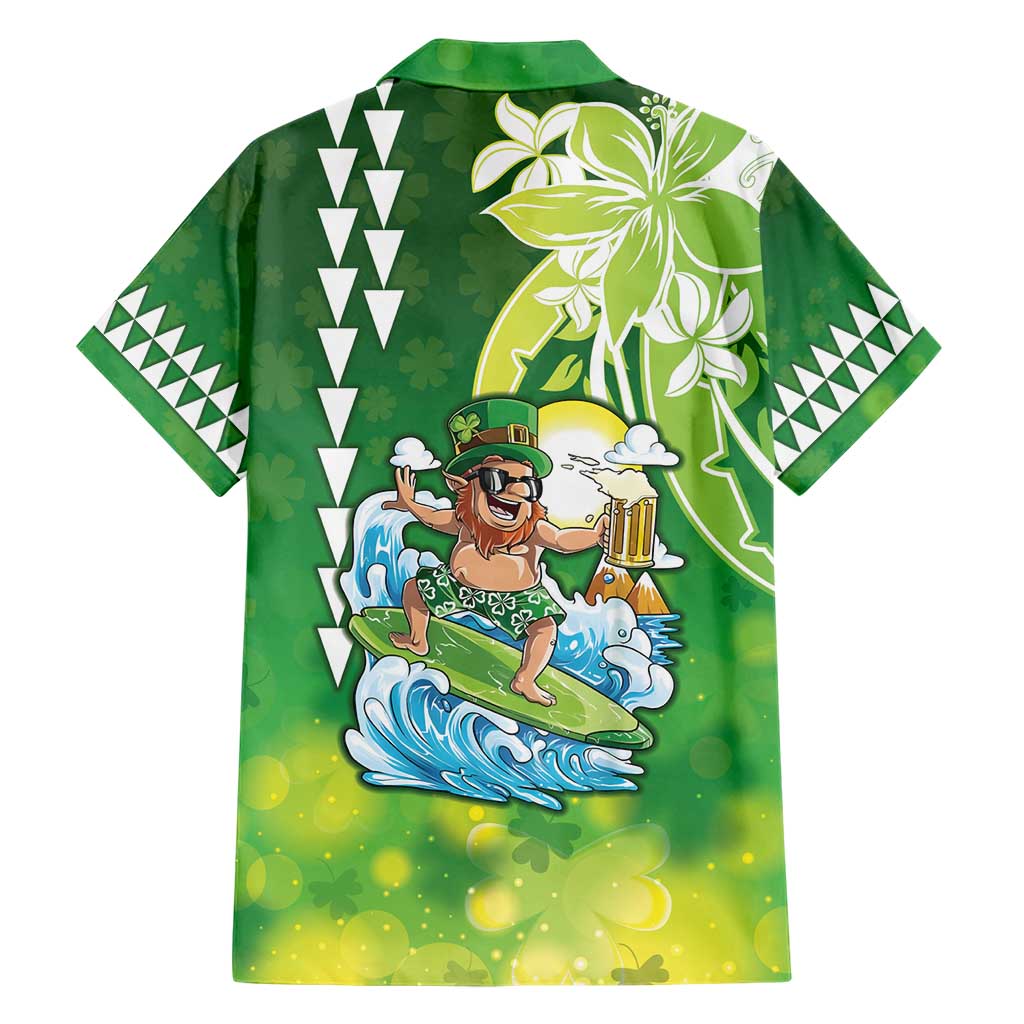 Hawaii Saint Patrick's Day Family Matching Short Sleeve Bodycon Dress and Hawaiian Shirt Funny Surfing Leprechaun
