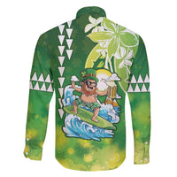 Hawaii Saint Patrick's Day Family Matching Short Sleeve Bodycon Dress and Hawaiian Shirt Funny Surfing Leprechaun