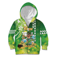 Hawaii Saint Patrick's Day Kid Hoodie Funny Surfing Leprechaun LT05 Zip Hoodie Green - Polynesian Pride