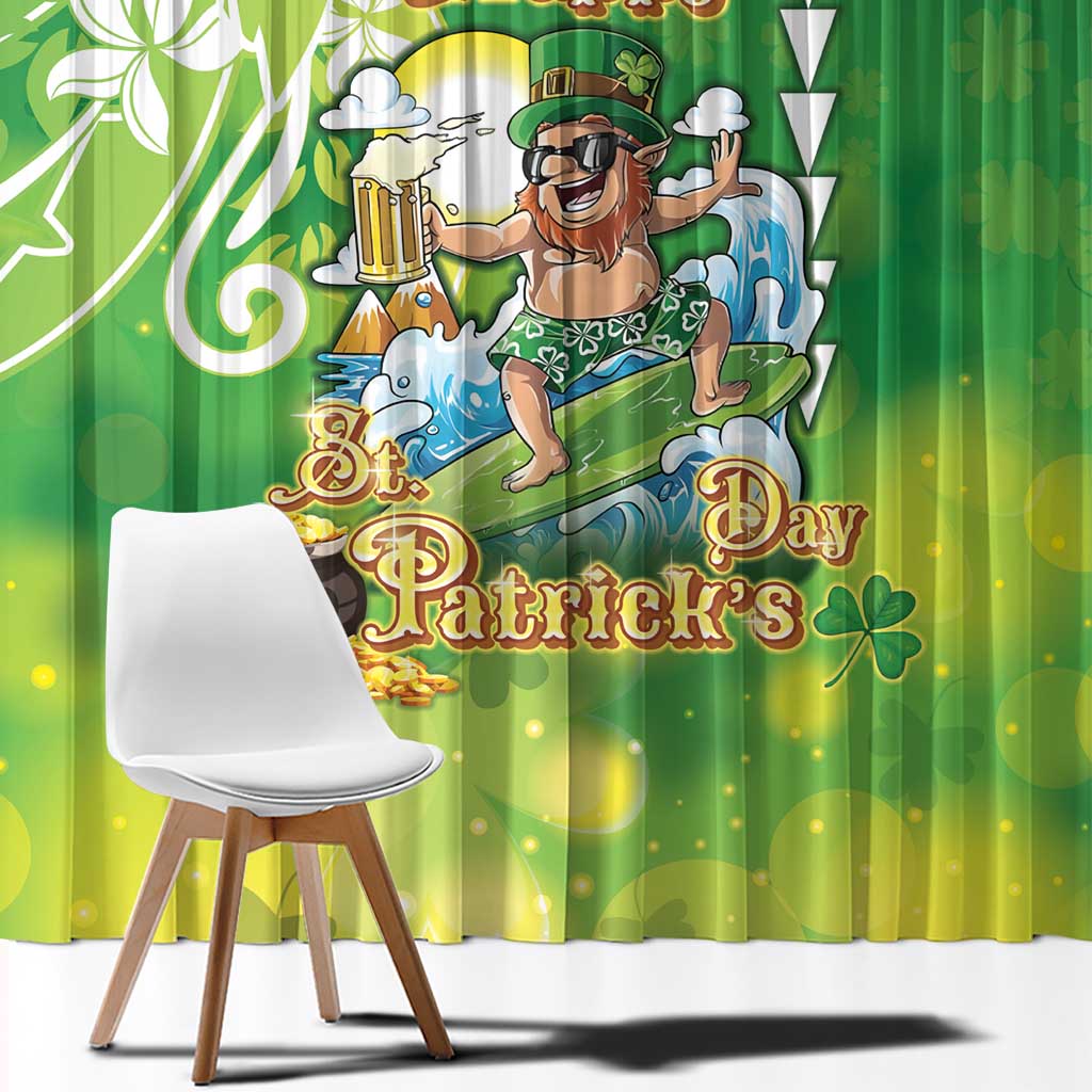 Hawaii Saint Patrick's Day Window Curtain Funny Surfing Leprechaun