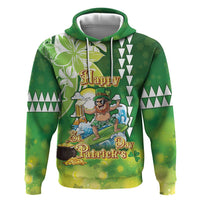 Hawaii Saint Patrick's Day Zip Hoodie Funny Surfing Leprechaun LT05 Pullover Hoodie Green - Polynesian Pride