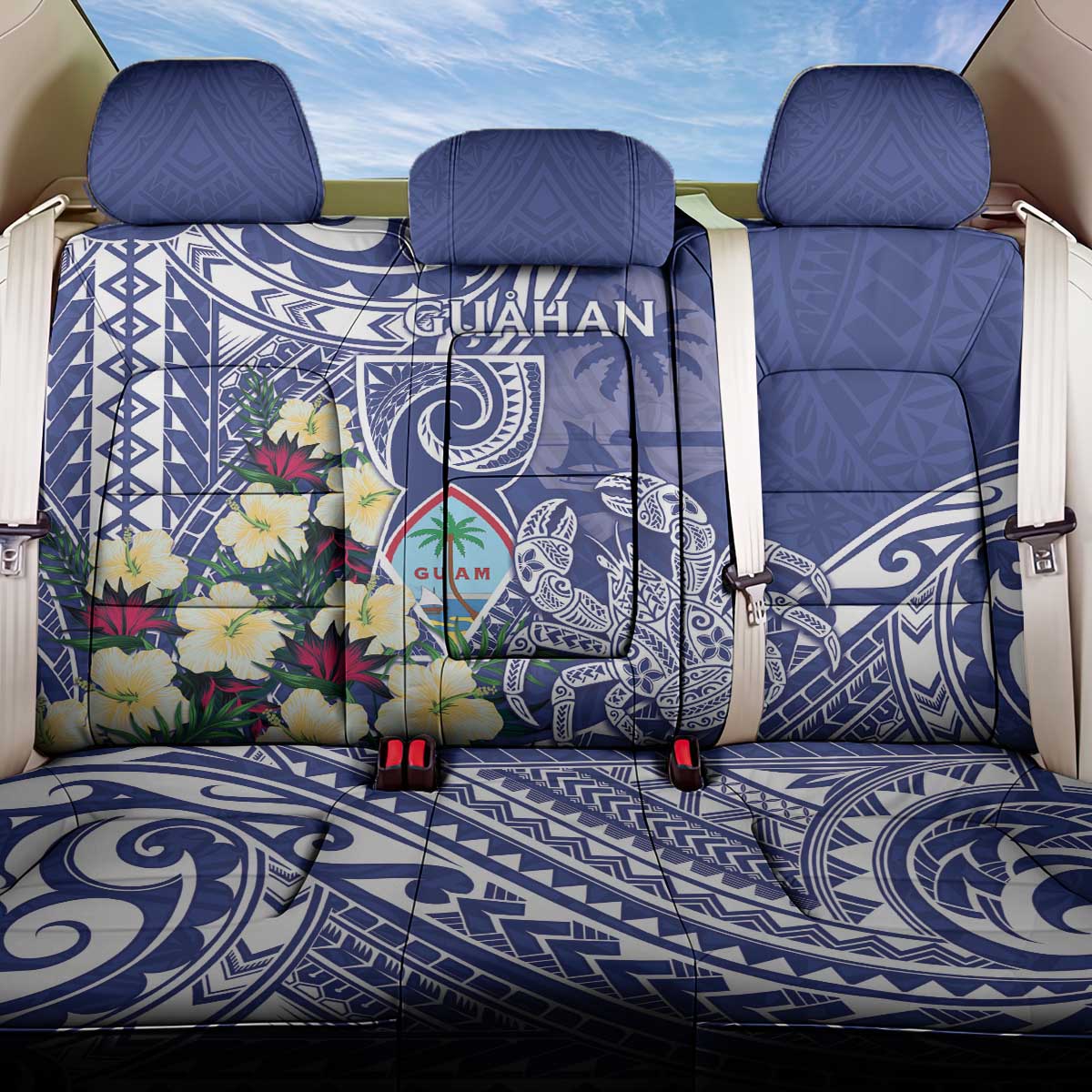 Hafa Adai Guam Back Car Seat Cover Latte Stone With Coconut Crab