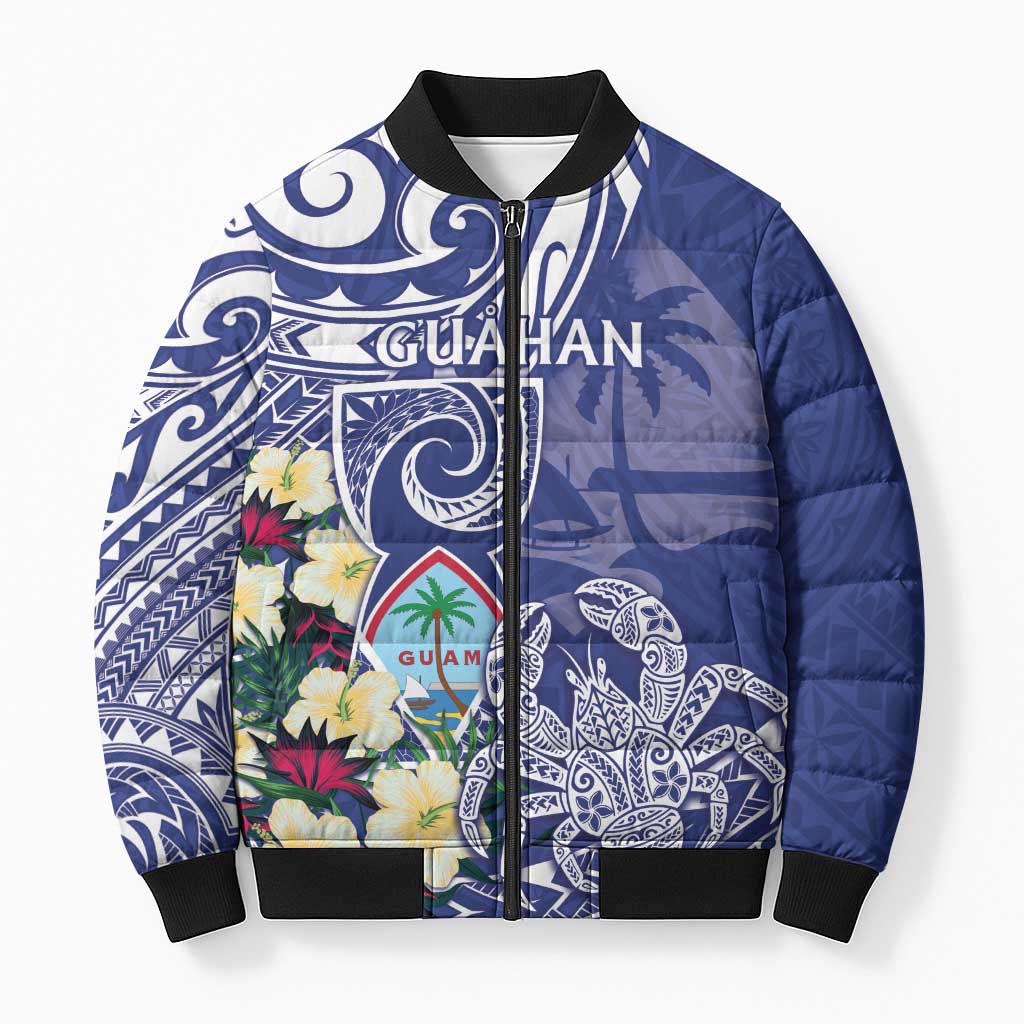 Personalised Hafa Adai Guam Bomber Puffer Jacket Latte Stone With Coconut Crab
