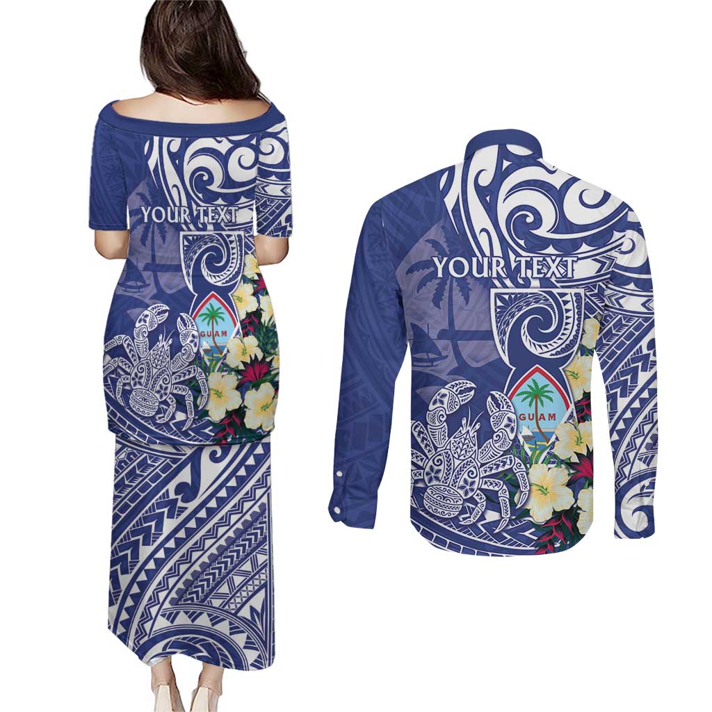 Personalised Hafa Adai Guam Couples Matching Puletasi and Long Sleeve Button Shirt Latte Stone With Coconut Crab LT05 - Polynesian Pride