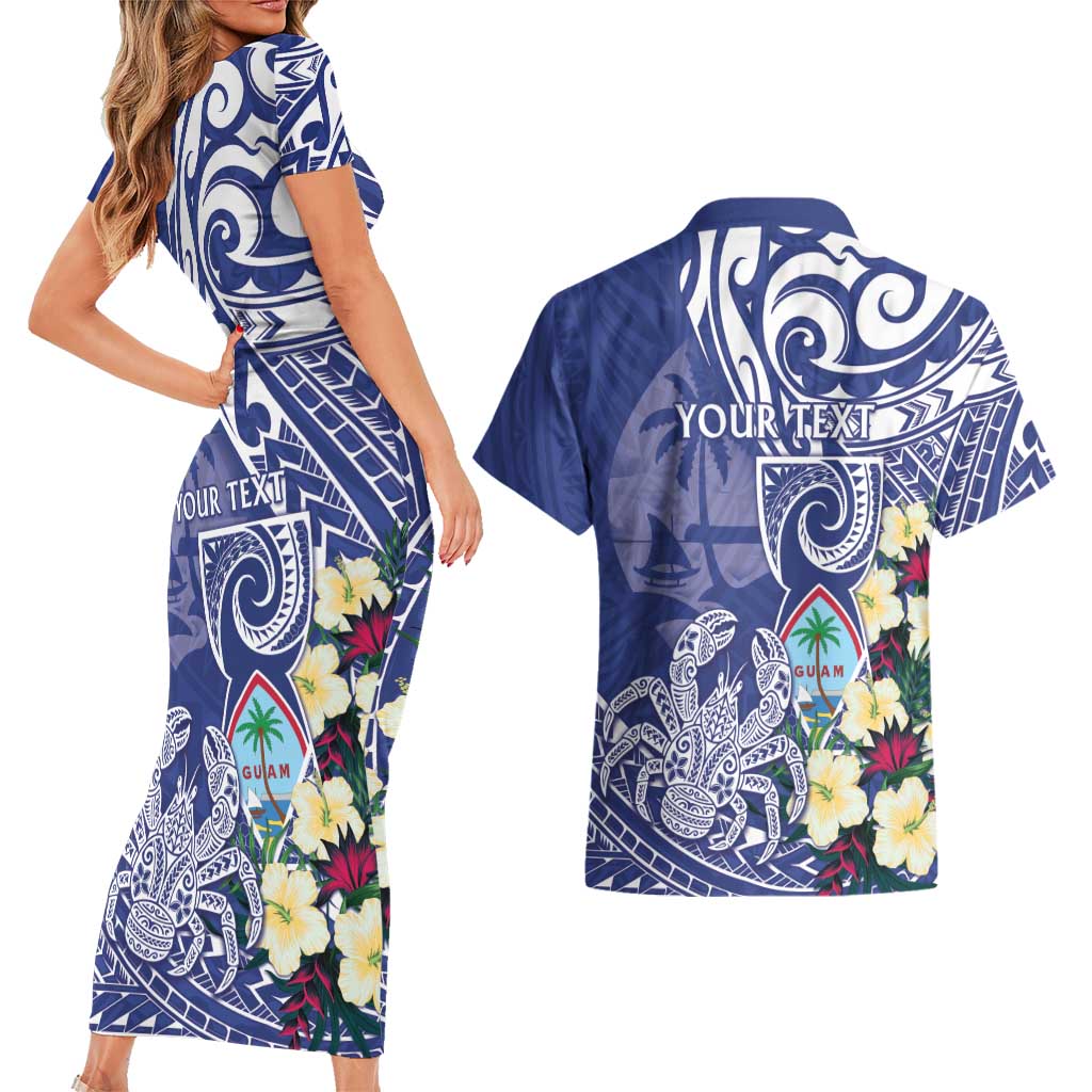 Personalised Hafa Adai Guam Couples Matching Short Sleeve Bodycon Dress and Hawaiian Shirt Latte Stone With Coconut Crab LT05 - Polynesian Pride