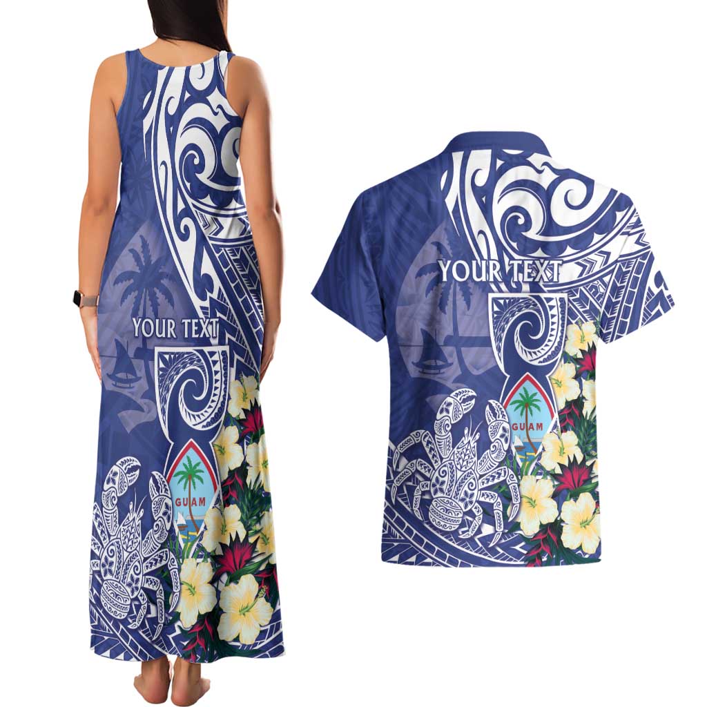 Personalised Hafa Adai Guam Couples Matching Tank Maxi Dress and Hawaiian Shirt Latte Stone With Coconut Crab LT05 - Polynesian Pride