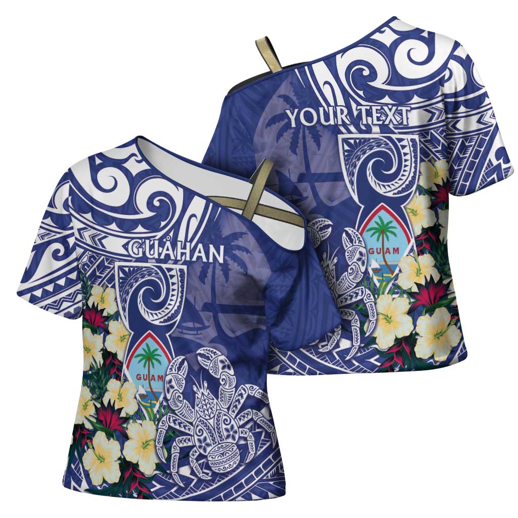 Personalised Hafa Adai Guam Cross Shoulder Shirt Latte Stone With Coconut Crab