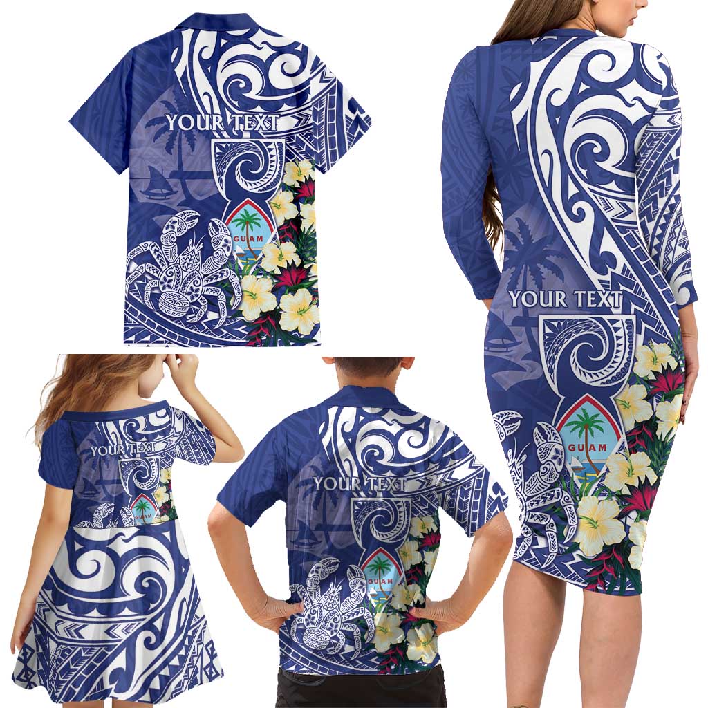 Personalised Hafa Adai Guam Family Matching Long Sleeve Bodycon Dress and Hawaiian Shirt Latte Stone With Coconut Crab LT05 - Polynesian Pride