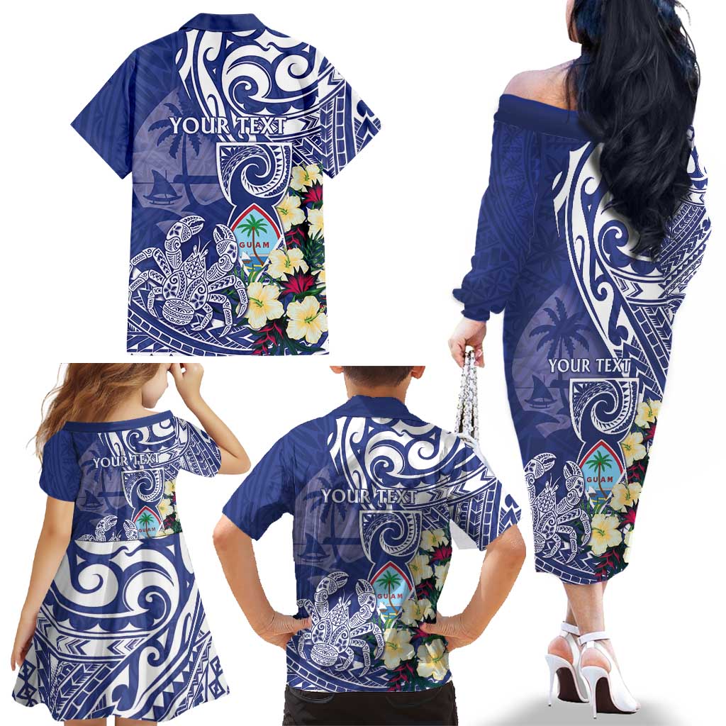 Personalised Hafa Adai Guam Family Matching Off The Shoulder Long Sleeve Dress and Hawaiian Shirt Latte Stone With Coconut Crab LT05 - Polynesian Pride