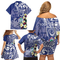 Personalised Hafa Adai Guam Family Matching Off Shoulder Short Dress and Hawaiian Shirt Latte Stone With Coconut Crab LT05 - Polynesian Pride
